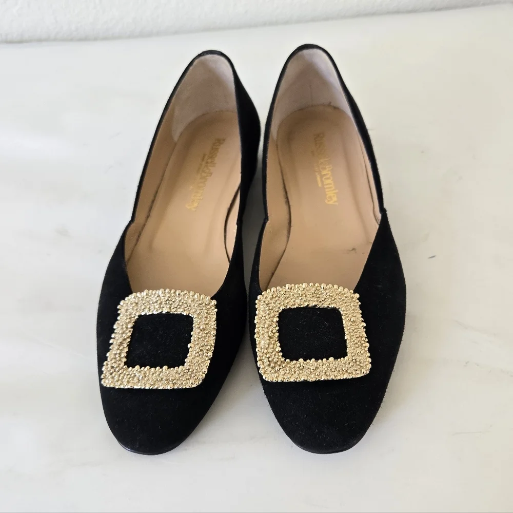 Russell & Bromley Black Suede‎ Leather Low Heel Flats Made in Italy size 38 or 8 - Picture 4 of 16